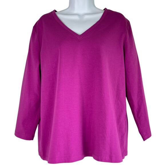 Chicos Womens 3/4 Sleeve Perfect Tee Deep Magenta Size 3 Extra Large Staple Work - Picture 1 of 5